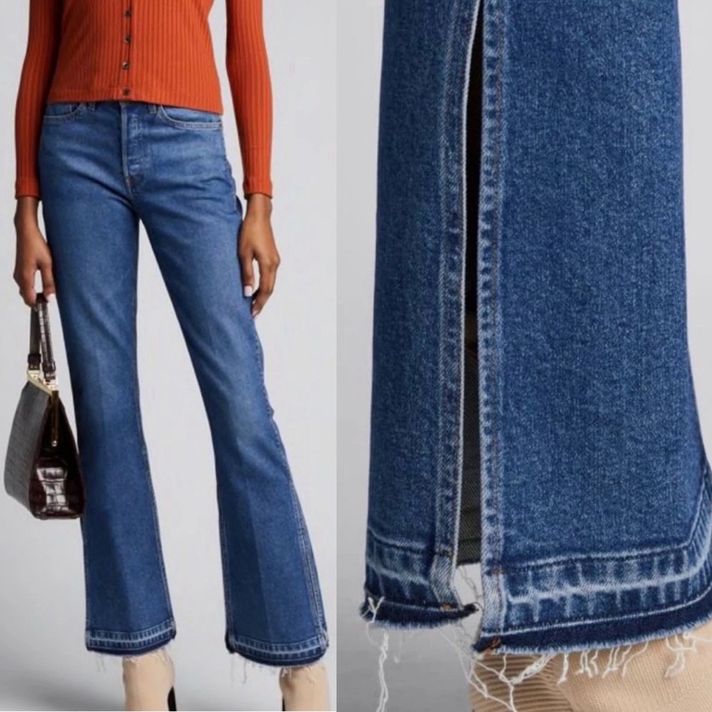3x1 NYC Mimi Cuttrell Kellie High Rise Slit Flare Jeans 31 button fly split hem